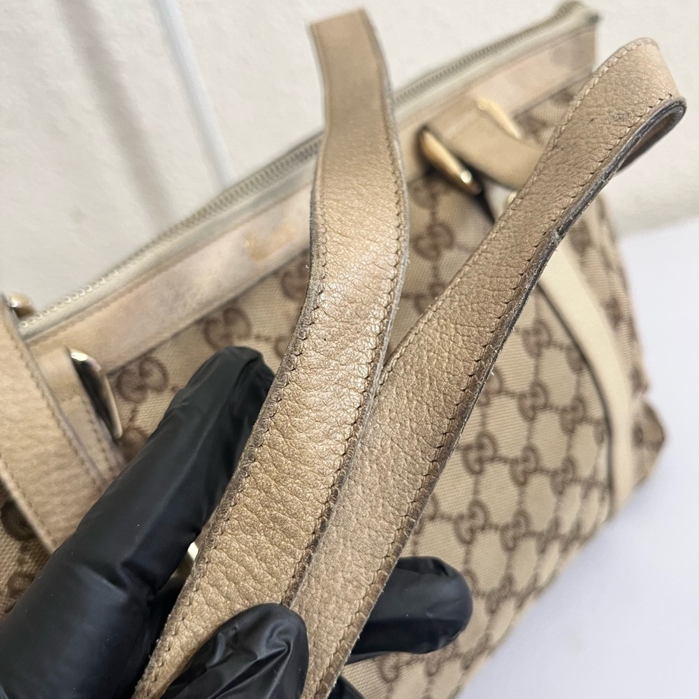 Gucci Beige GG Canvas Tote with Tan Trim and Gold Hardware - Picture 9 of 14
